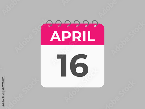 April 16 calendar reminder. 16 April daily calendar icon template. Calendar 16 April icon Design template. Vector illustration
