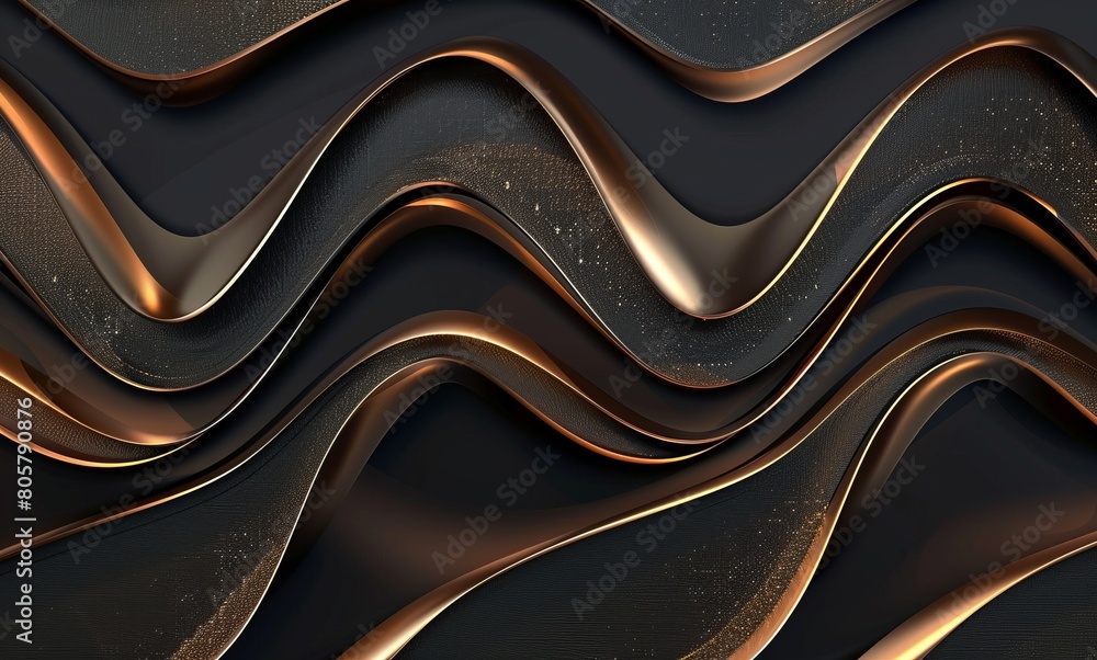 Luxurious background with golden wavy lines and a dark brown gradient Luxurious background with golden wavy lines and a dark brown gradient