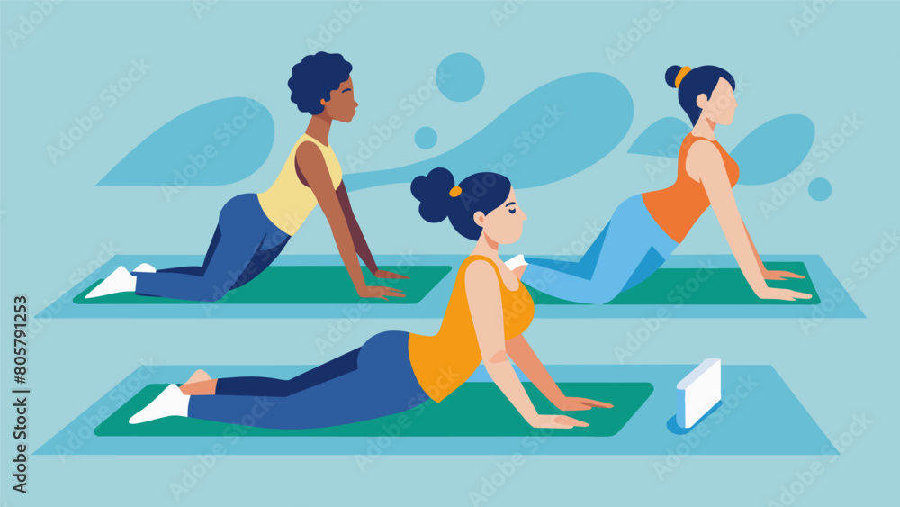 Participants lying on mats learning to engage their core muscles and maintain proper posture while sitting and standing.. Vector illustration