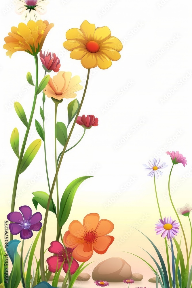 Colorful abstract meadow floral silhouette artwork in vibrant colors against a background. Great is flower design inspiration