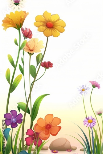 Colorful abstract meadow floral silhouette artwork in vibrant colors against a background. Great is flower design inspiration © MiniMaxi