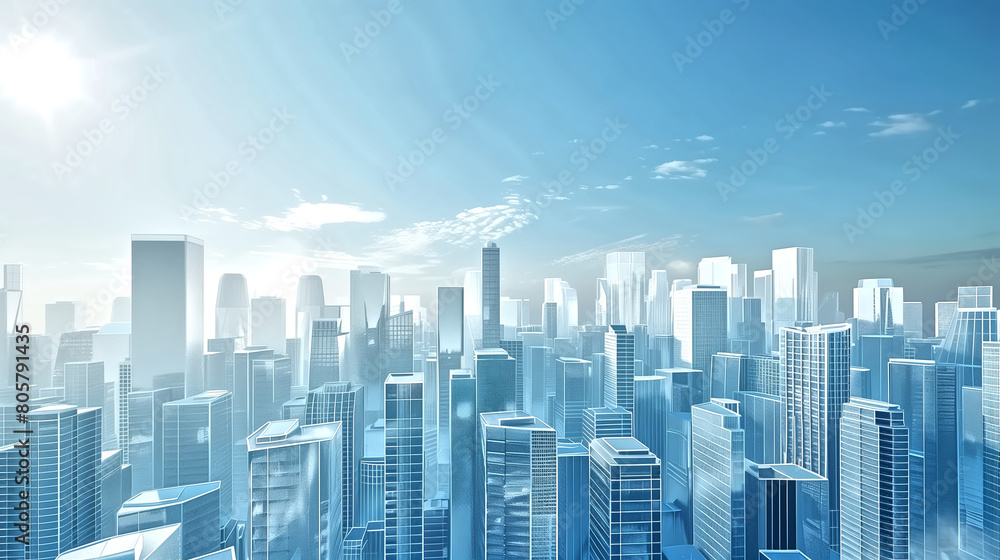 Fototapeta premium Structure of transparent skyscrapers and buildings in a large ci