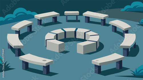 Stone benches situated in a circular formation provide a place for the Stoics to gather and engage in intellectual debates.. Vector illustration