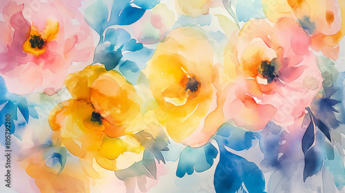 watercolor painting colorful bloomer Flowers with thin clear petals.