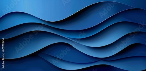 Minimalist blue background with an abstract design of folded paper in shades of deep and light blue photo