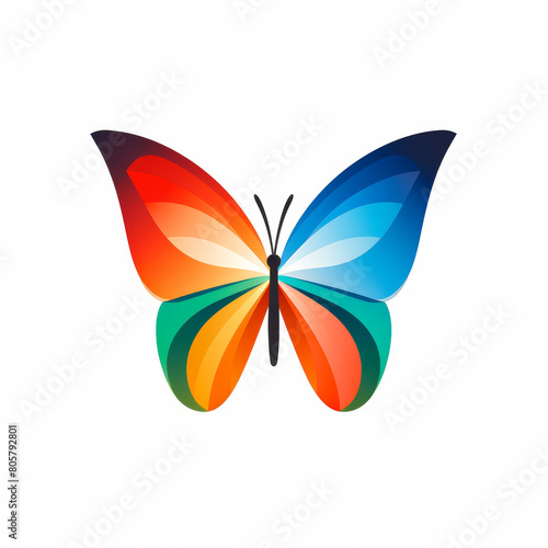 A colorful butterfly with a black body and a black head