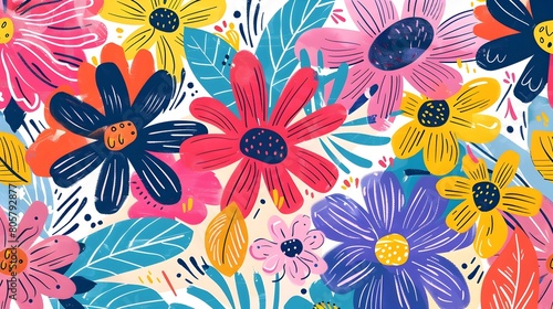 Playful Blossoms HandDrawn of Exuberant Flowers Radiating Joy and Whimsy Generative ai