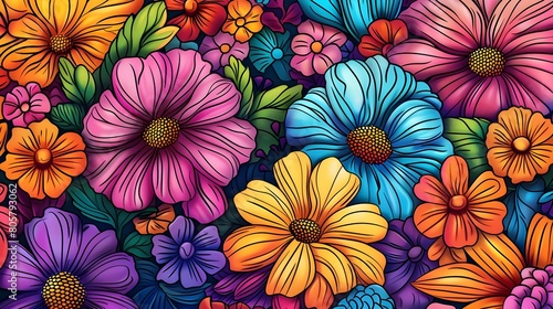 Vibrant Doodled Flowers A Captivating Brimming with Intricate Details and Playful Textures Generative ai