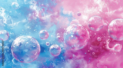  blue, pink, and white – teeming with white and pink bubbles