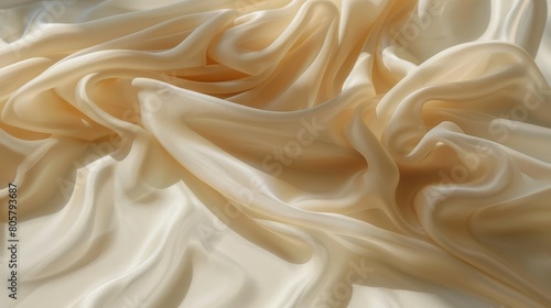   A tight shot of a white cloth with a undulating wave pattern at its bottom edge, prominent in both the image's bottom corners, and the fabric's midsection