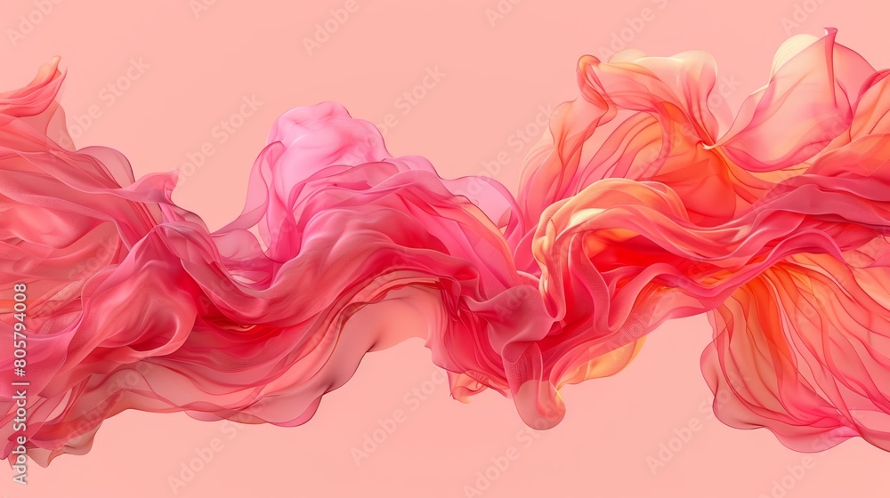 A pink, red, and yellow object flies in the air, its fabric billows in the wind A pink, red, and yellow object flies in the air, its fabric billows in the wind
