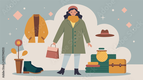 The stylist plays with textures and layers creating a cozy and chic look for their client with a mix of cashmere wool and silk thrifted finds.. Vector illustration