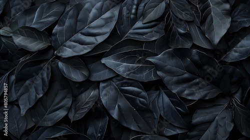 Textures of abstract black leaves for tropical leaf background. Flat lay  dark nature concept  tropical leaf