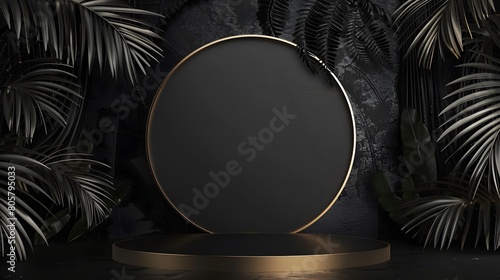 Black geometric Stone and Rock shape background, minimalist mockup for podium display or showcase, Generative ai