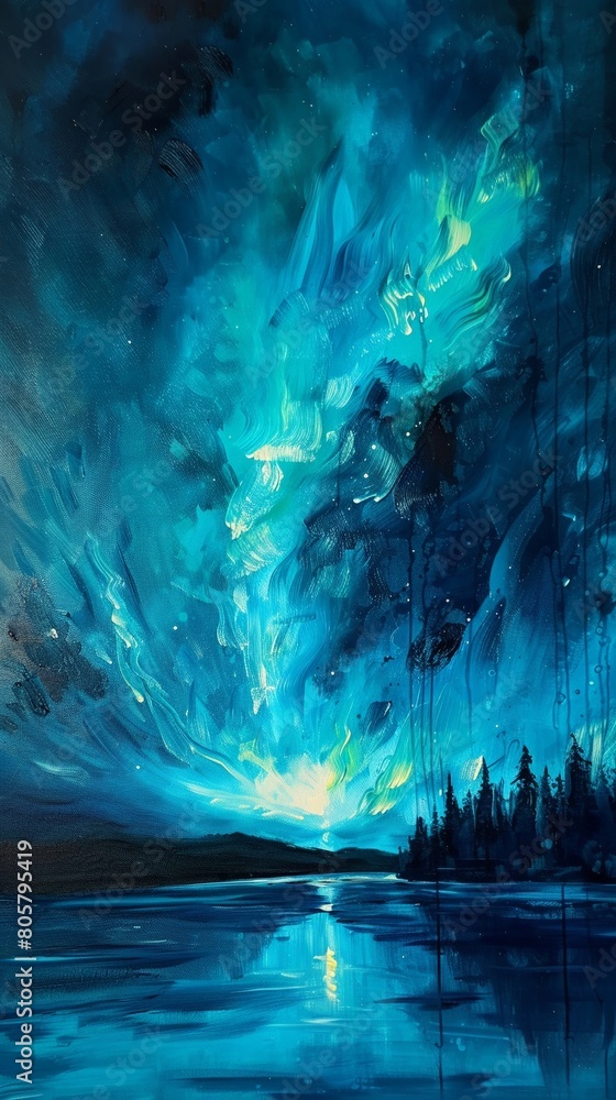 Naklejka premium A mesmerizing display of the Northern Lights dancing across the night sky
