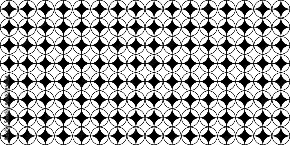 circle seamless pattern with geometric floral black and white PNG
