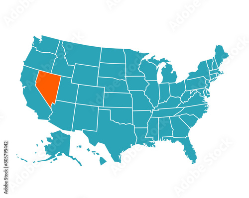 USA vector map with Nevada map prominent.