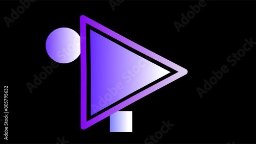 Play button triangle geometric shape over empty black background