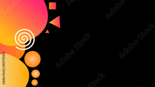 Reddish orange fluorescent glowing shapes as frame on the side over black empty space presentation background