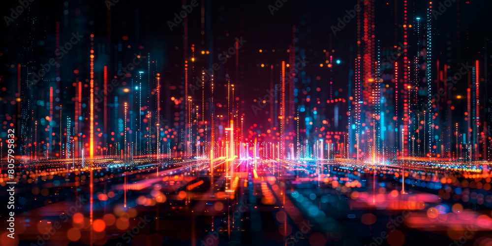 Obraz premium A cityscape with bright lights and neon colors