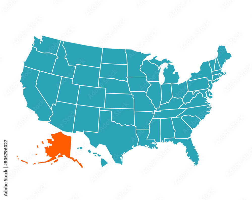 USA vector map with Alaska AK map prominent.