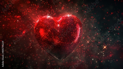 digital rendering of a red heart shape  viewed from the top  forced open by a dark sphere containing stars AI generated