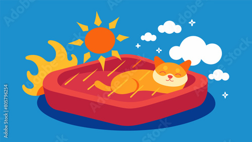 The ultimate allseason pet bed equipped with thermal technology to keep your pet cool in the summer and cozy warm in the winter.. Vector illustration