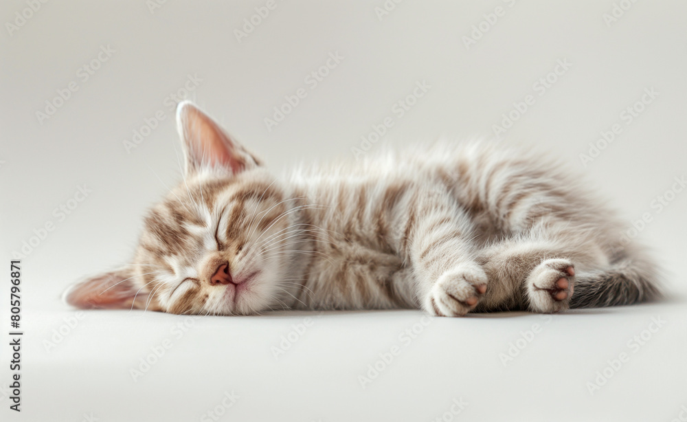 Sleeping Cute Cat. Young Animal Resting on Blue Background. Sleeping Cute Cat. Young Animal Resting on Blue Background.