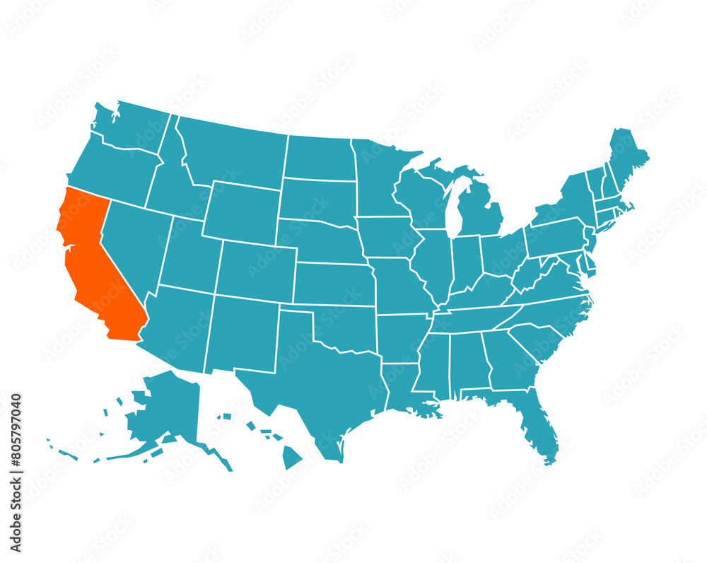USA vector map with California map prominent.