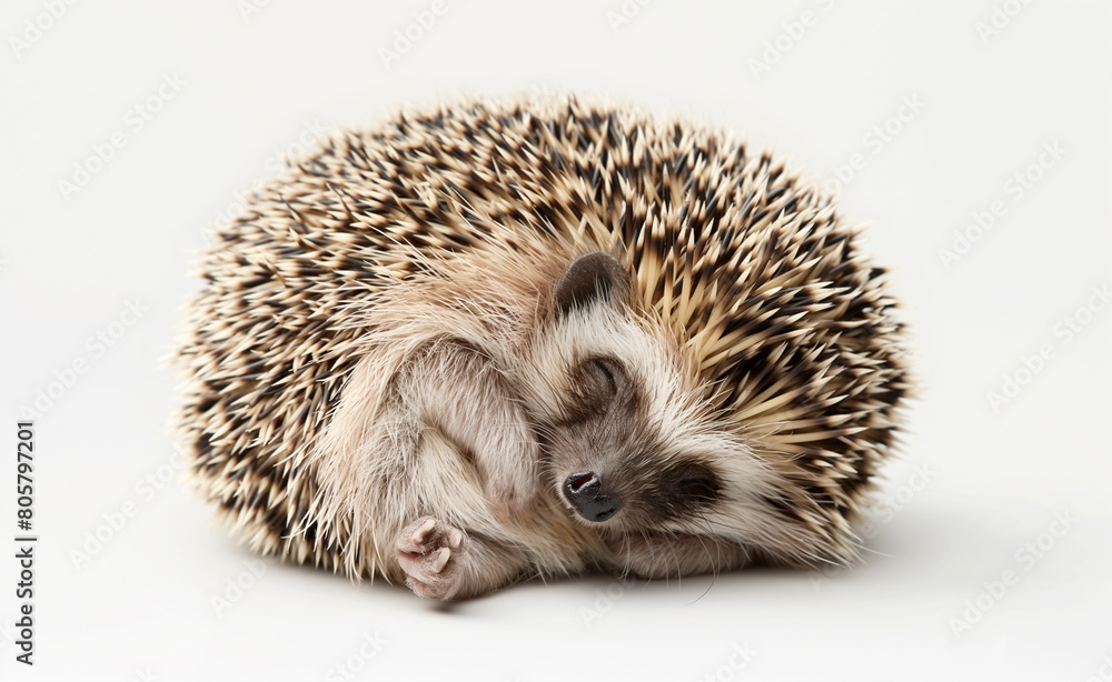 Sleeping Cute Hedgehog. Young Animal Resting on Blue Background. Sleeping Cute Hedgehog. Young Animal Resting on Blue Background.