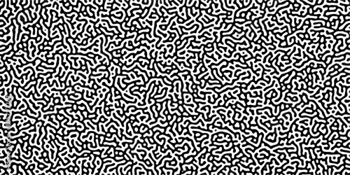 Turing reaction diffusion monochrome seamless pattern with chaotic motion. Linear design with biological shapes. Organic lines in Memphis. abstract truing organic wallpaper background.