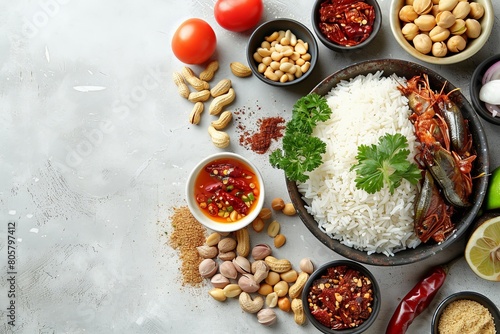 Malaysian nasi lemak with anchovies and peanuts  photo