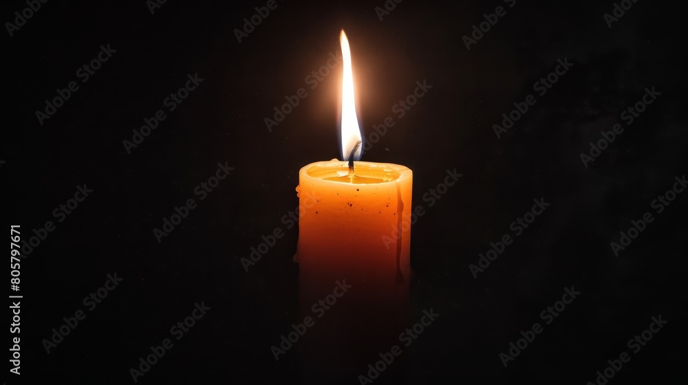 A solitary candle stands in the dark, bearing one candle upright from its center and another at its side A solitary candle stands in the dark, bearing one candle upright from its center and another at its side