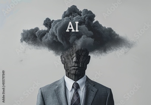 A person's head is marked by artificial intelligence, a brainstorming concept assisted by an artificial self