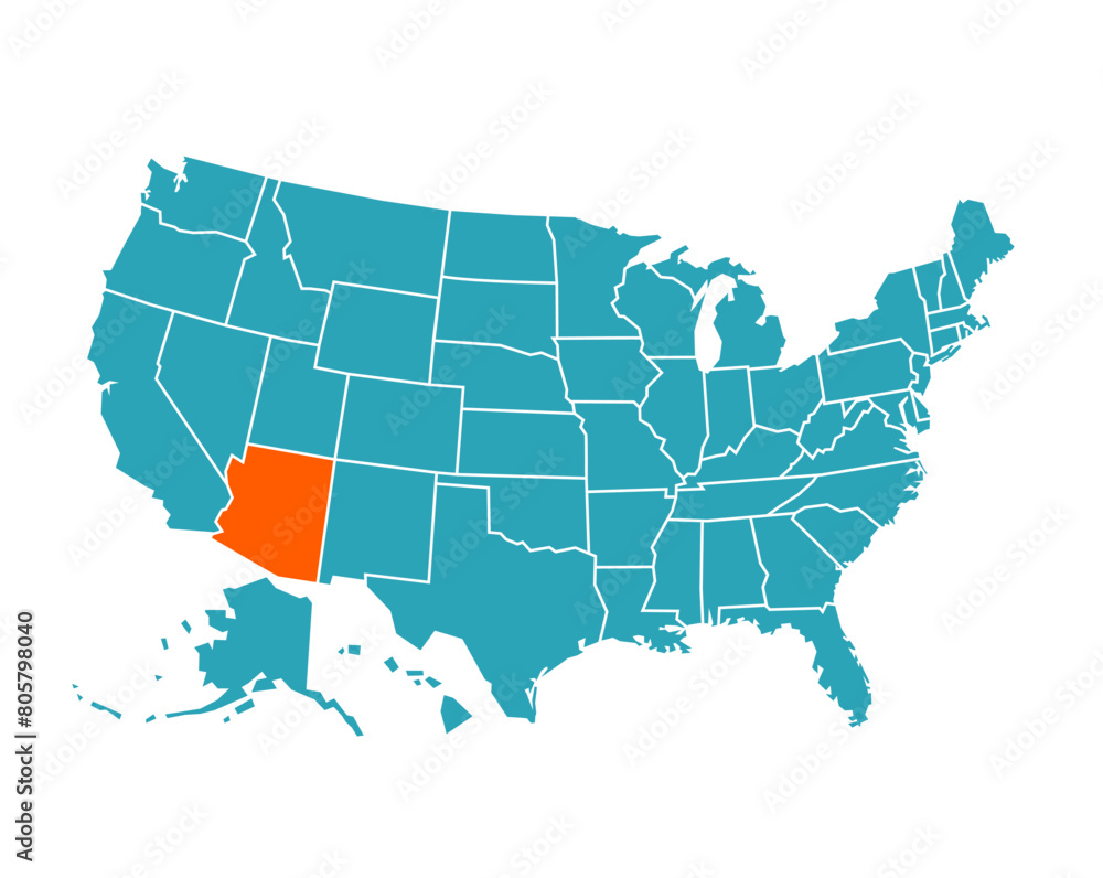 USA vector map with Arizona map prominent.
