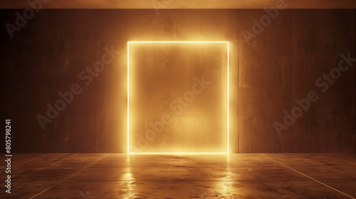 Futuristic glowing pastel orange hallway with luminous edges. Empty copy space for silhouette dance. Minimal modern stylish design. Generative AI
