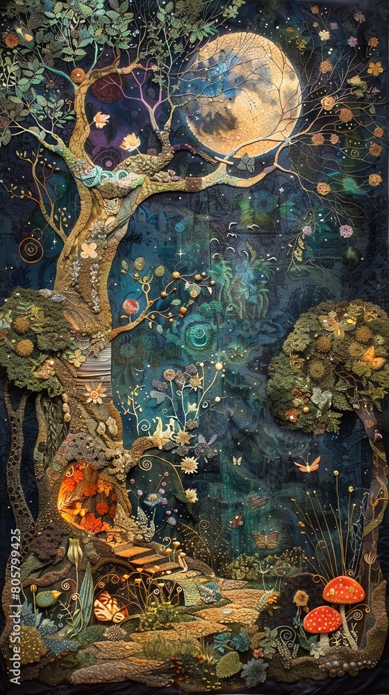 Obraz premium A harmonious gathering of mythical beings from different realms, coming together in a peaceful and serene setting