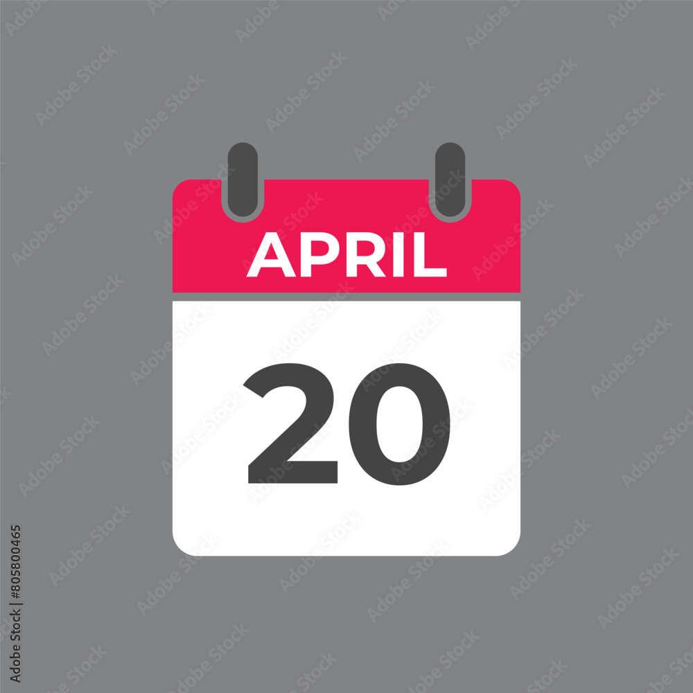April 20 calendar reminder. 20 April daily calendar icon template. Calendar 20 April icon Design template. Vector illustration
April 20 calendar reminder. 20 April daily calendar icon template. Calendar 20 April icon Design template. Vector illustration