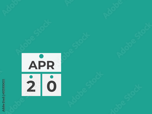 April 20 calendar reminder. 20 April daily calendar icon template. Calendar 20 April icon Design template. Vector illustration
