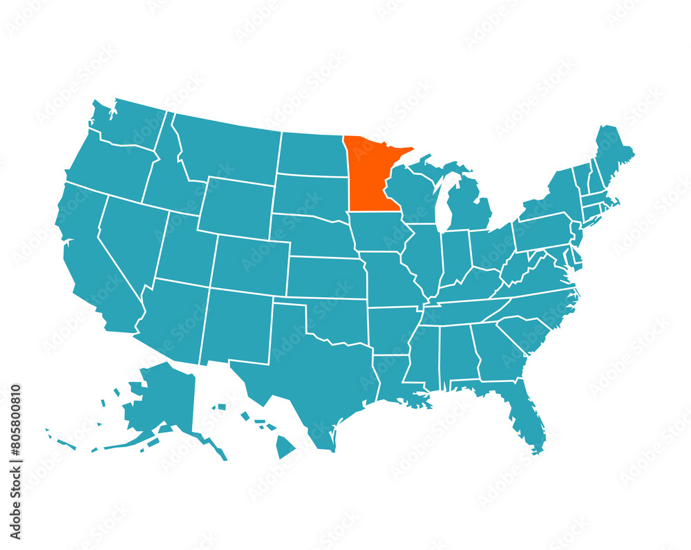 USA vector map with Minnesota map prominent.