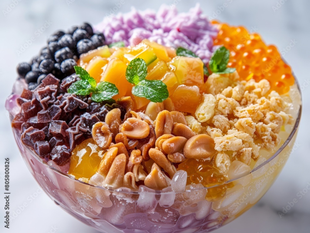Foto de Filipino halo-halo dessert with shaved ice and assorted ...