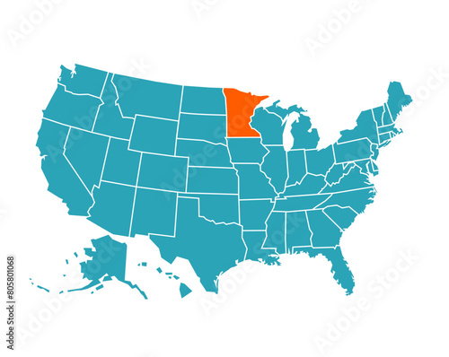 USA vector map with Minnesota map prominent. photo