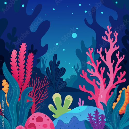 Oceanic backgrounds with coral reefs in fluorescent colors  perfect for environmental themes.