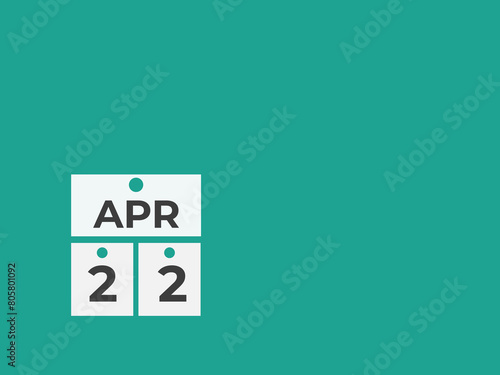 April 22 calendar reminder. 22 April daily calendar icon template. Calendar 22 April icon Design template. Vector illustration 