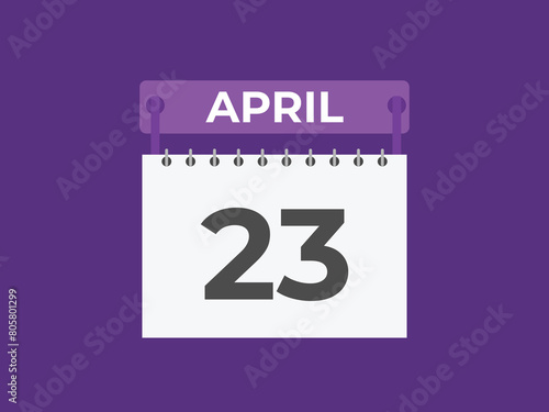April 23 calendar reminder. 23 April daily calendar icon template. Calendar 23 April icon Design template. Vector illustration
