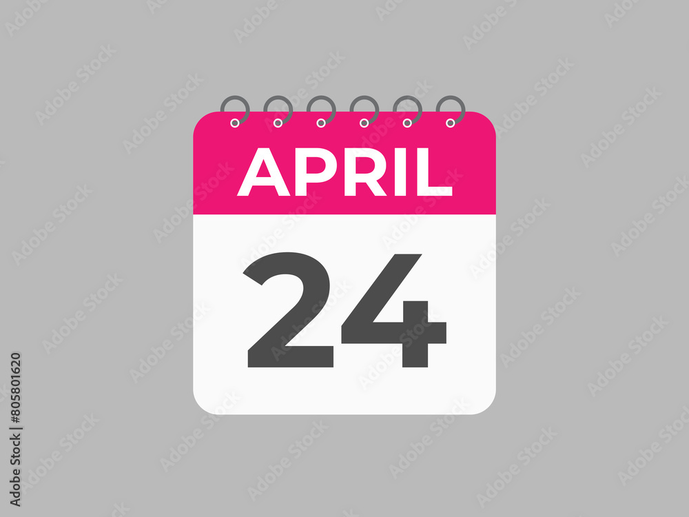 Fototapeta premium April 24 calendar reminder. 24 April daily calendar icon template. Calendar 24 April icon Design template. Vector illustration 