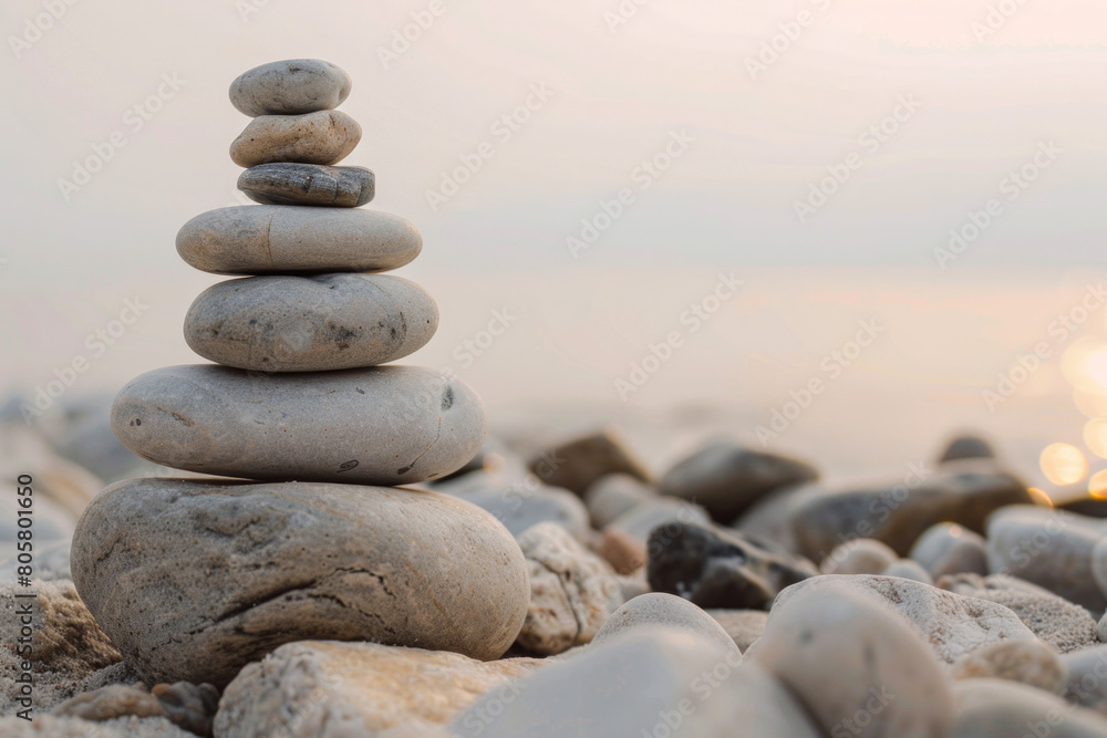 A minimalist still life featuring a stack of pebbles arranged in a cairn, with their smooth surfaces and balanced shapes creating a mesmerizing minimalist composition. A minimalist still life featuring a stack of pebbles arranged in a cairn, with their smooth surfaces and balanced shapes creating a mesmerizing minimalist composition.
