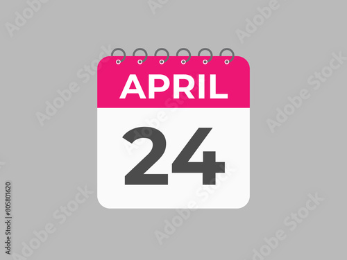 April 24 calendar reminder. 24 April daily calendar icon template. Calendar 24 April icon Design template. Vector illustration
