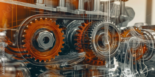 abstract background design, mechanical gear in side the machine, © Peece