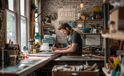 Small Business Owner at Work: Creative Workspace and Entrepreneurial Spirit